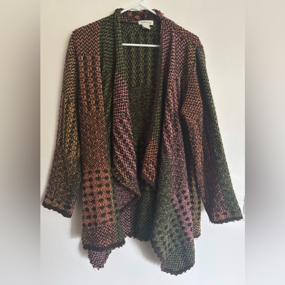 Orvis Wool Blend Multicolor Open Front Cardigan Size Medium